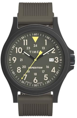 Timex Orologio da uomo Expedition Acadia da 40 mm, cinturino in silicone grigio canna di fucile, quadrante verde, cassa nera TW4B30000