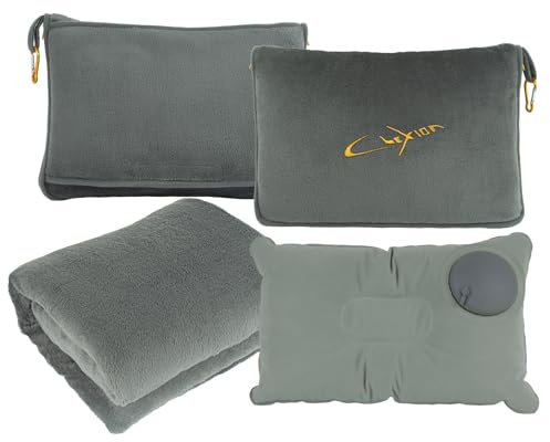 CLEXION Travel Blanket & Pillow Set, 300 GSM Soft Fleece, 60x43 Inches, 3-in-1 Airplane Blanket, Travel Pillow and Blanket Set, Travel Blanket Airplane Compact with Bag, Travel Essentials, Grey