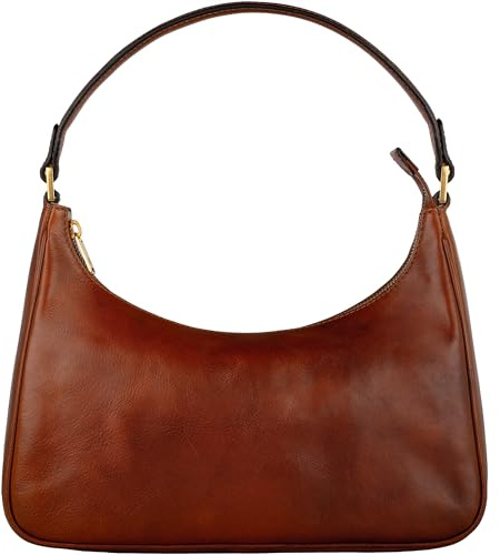 Time Resistance Lederhandtasche - Vollnarbenleder Geldbörse für Damen - Umhängetasche (Cognac-Braun)