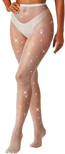 MESU Women Sparkly Rhinestone Fishnets High Waist Pantyhose Tights | Costume Accessory, Comfortable, Fit Well，Stretchy