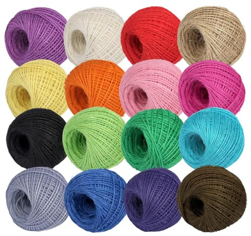LICHENGTAI 16 Rotolo Corda di Canapa Iuta Naturale Corda Spessa 2mm x 25m, Spago Colorato in Juta, Regalo Corda Spago Colorata per Artigianato, Pacchi Regalo, Creazioni, Lavoretti
