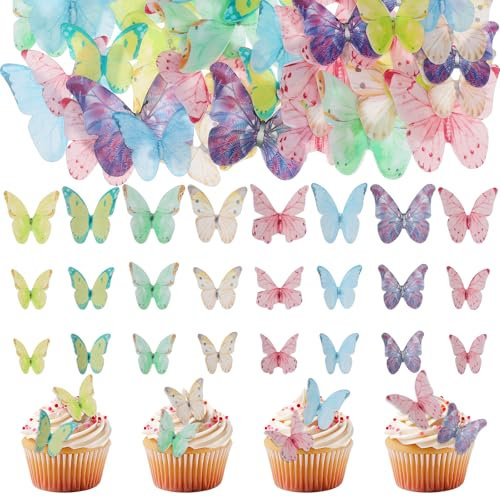 40 decorazioni commestibili per cupcake a forma di farfalla, colorate con farfalla di buon compleanno, decorazioni per torte di compleanno, decorazioni per torte di nozze