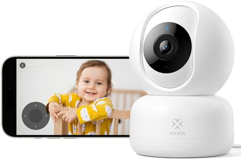 Woox Kamera Überwachung Innen 2K, 360 Grad WLAN Überwachungskamera Indoor, Haustier und Baby Monitor mit Personen-/Baby-Schreierkennung, Auto-Tracking, Zwei-Wege-Audio, Nachtsicht, R4040-V8