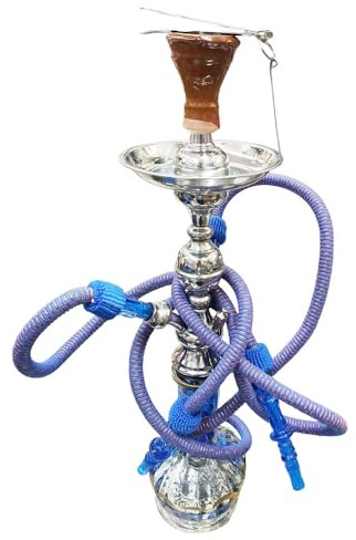 Shisha vattenpipa vattenpipa vattenpipa egyptisk hantverk stål 58 cm två munnar, med tillbehör, nikotinfri