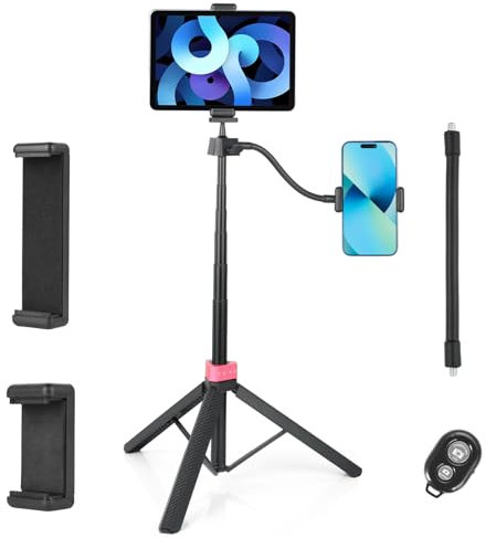 UTEBIT Trípode para Movil, Extensible Palo Selfie Tripode 160cm con Inalámbrico Control Remoto, 360° de Rotación de Soporte de Trípode de Teléfono Compatible con iPhone, con Samsung, iPad, Cámara