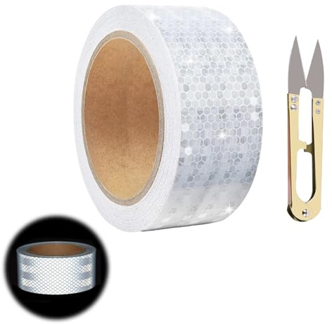 KARELLS Cinta Reflectante Adhesiva 10m x 5cm, Blanca Tiras Reflectantes Adhesivas Res Istente Al Aguapegatinas, Tira Seguridad Alta Visibilidad, para Coche Moto Cami贸n Exteriores Interior