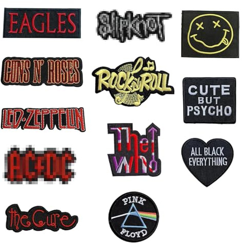 12 Stück Patches zum Aufbügeln,BüGelflicken,Flicken zum Aufbügeln,Bügel Patches,Bestickte Aufnäher, Band Patch für Kleidung, Jeans, T-Shirt, Textilien, Taschen, Bügelflicken