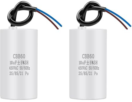 2 pezzi CBB60 10uF 450V 50/60Hz Condensatore Avviamento Motore 34x65mm, Condensatore Motore AC, Sostituzione Universale per Asciugatrice Pompa Ventilatore Compressore Lavatrice con Fili