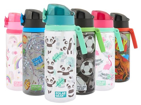 Polar Gear Aqua Flip 650ml Kids Water Bottles with Straw & Soft Spout - BPA-Free Kids Water Bottle with Straw & Push Button Lock Cap - Leakproof Drinks Canteen for Boys and Girls with Carry Strap