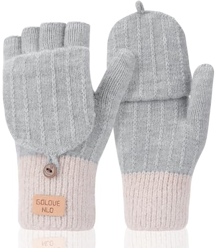 ViEinkaufen Mitaines avec coque à rabat pour femme - Mitaines d'hiver douces pour écran tactile - Mitaines tricotées pour le sport, l'équitation, la marche, le cyclisme, le ski