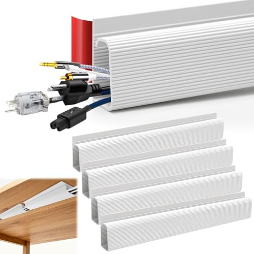 4 Pièces Goulotte de Câbles Autocollante Blanc, Plateau de Gestion des Câbles sous Le Bureau, Conduit de Câbles Bureau pour Table Montage Mural