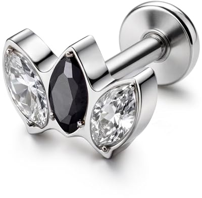 BodyBonita G23 Titanio Helix Piercings Orecchio - 16G Piercing Trago Labret Stud Ipoallergenici Medusa Monroe Labret Lip Conch Earring 8mm Black CZ