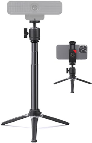 Webcam Tripod Stand for Desk, 360° Swivel, 1/4 Thread, with Phone Holder