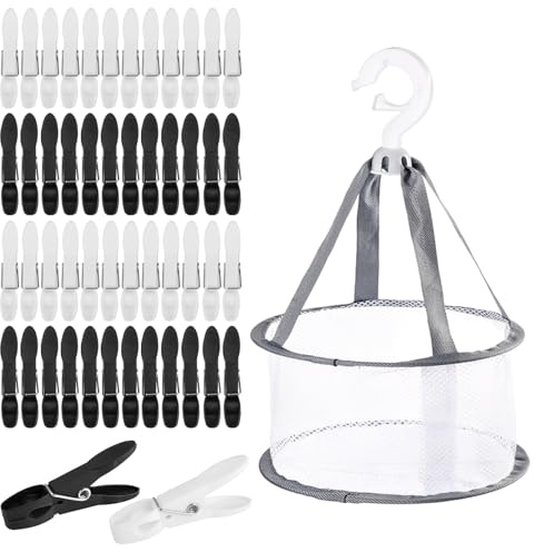 48 Piezas Cesta Pinzas Ropa,Pinzas Ropa Que No Dejan Marca,Ropas de Plástico Multicolor con para La,Blanco y Negro Molas Roupa,Alfileres para Tender Ropas para Toallas,Prendas de Vestir y Calcetines
