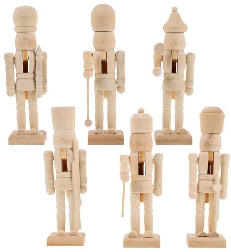 FRCOLOR 6Pcs DIY Blank Wood Nutcracker Soldier Ornaments 5 Inch Unpainted Xmas Decorations Wooden Christmas Nutcracker Puppets for Painting and Crafting