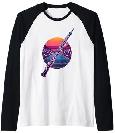 Retro Synthwave Oboe Oboista Maglia con Maniche Raglan