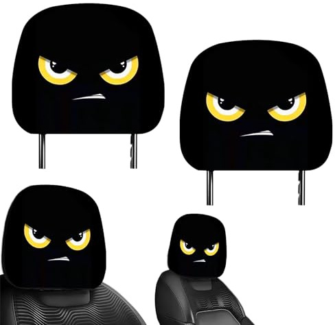 Set di 2 copri poggiatesta per auto con divertenti cartoni animati, decorazioni per interni auto con occhi grandi, traspiranti, elastiche, decorazione per interni auto, per eventi, guida, viaggi