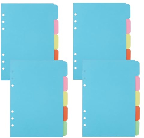 Mafeigu 4 Pack A5 Binder Dividers,Paper Index Divider,Horizontal Tabs Page | for 6-Holes Ring Binders Notebooks Travel Diary Journal Personal Planner (5-Color, A5)