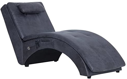 Homogen Massage Chaiselong grå med kudde mockautseende, stålben, 142 x 55 x 73 cm, 5 massagelägen, värmefunktion, fjärrkontroll, ergonomisk, robust, bekväm