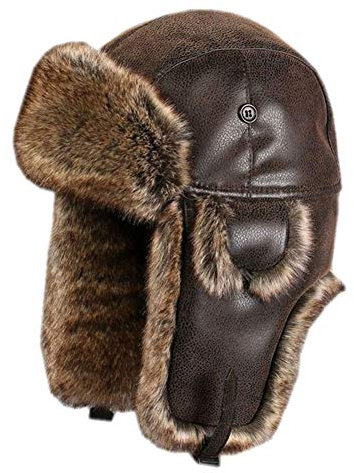 Insun Unisex Wintermütze Fliegermütze Trappermütze mit Kunstleder Fellmütze Herren Russenmütze Braun XL Hut Umfang 60cm