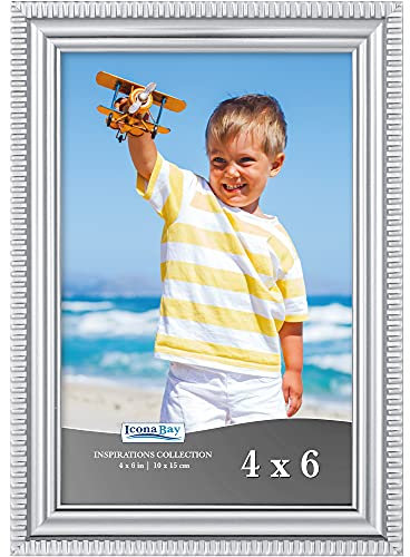 Icona Bay 6x4 Silver Picture Frame Beautifully Detailed Moulding, Contemporary Picture Frame, Wall Mount or Table Top, Inspirations Collection