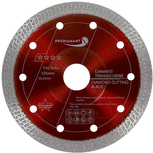 PRODIAMANT Disco da taglio diamantato Premium per piastrelle in gres fine 125 mm x 22,23 mm Disco per piastrelle da 125 mm per smerigliatrice angolare
