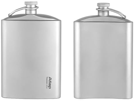 ATiAP Titanium Hip Flask with Stainless Steel Funnel, 260ML/ 8.8 fl oz Outdoor Portable Wine Pot Flagon Hip Flask with Screw Cap Clip