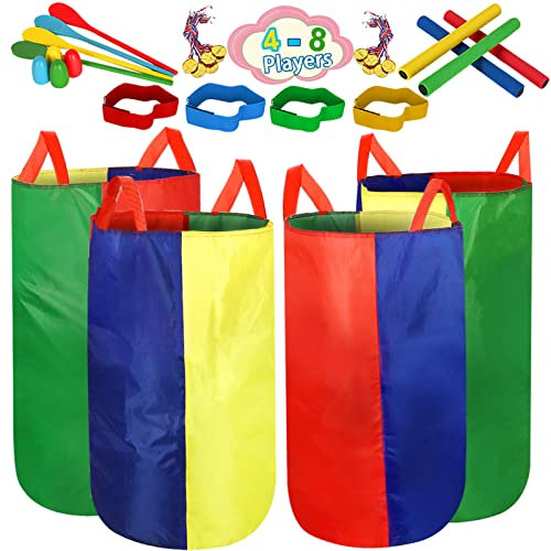 Sports Day Kit Potato Sack Race Bags Backyard Games for Kids Adults, Field Day Birthday Party Outdoor Games for Kids Family,Egg and Spoon 3-Legged Relay Race Carnival Game,Easter Lawn Garden Game