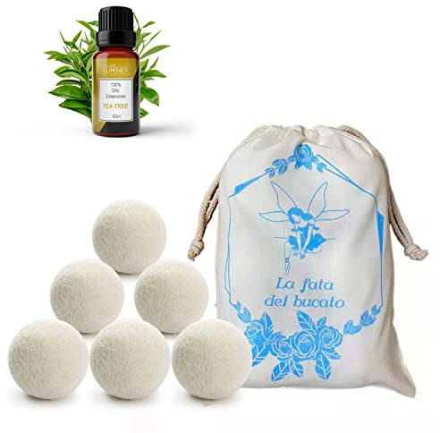 Palline Per asciugatrice di lana, 6 Palle Per Asciugatrice Antipiega e Cattura Peli Con Olio Essenziale Al Tea Tree, Palline Di Lana Per Asciugatrice Con Profumatore Per Il Bucato LUMINER