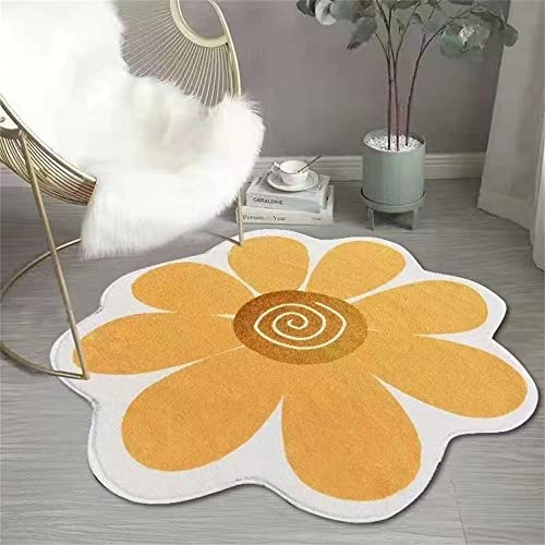 Morbuy Teppich Runde Flauschig Weich Teppich Niedliche Bodenmatte in Blumenform Waschbar rutschfest Shaggy Teppiches für Kinderzimmer Wohnzimmer Schlafzimmer Dekoration (60cm,gelb)