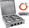 HOMELUX Cocina de gas de 6,2 kW para botella de gas, 4 focos, con manguera de gas de 150 cm, placa de cocina con tapa, cocina de gas y exterior (gris)