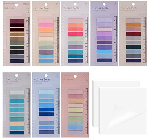 Sticky Notes mit Lineal,moinkerin 1700 Stücke Haftnotizen Tabs,8 Sets Farbe Haftstreifen mit 2 Sets Transparent Sticky Notes 2 Stile Sticky Notes PET Mehrfarbig für Lesezeichen,Studieren,Büro