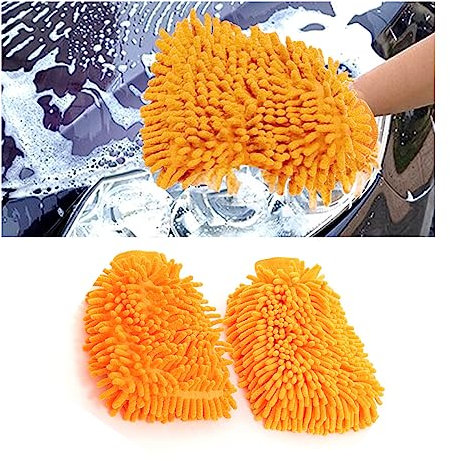 JNNJ 2 Pezzi Guanto per La Pulizia in Microfibra, Guanti per Lavaggio Vetro, Guanto Da Autolavaggio in Microfibra Ultra Morbida, Guanto in Microfibra Premium per Lavaggio Dell'auto(Arancione)