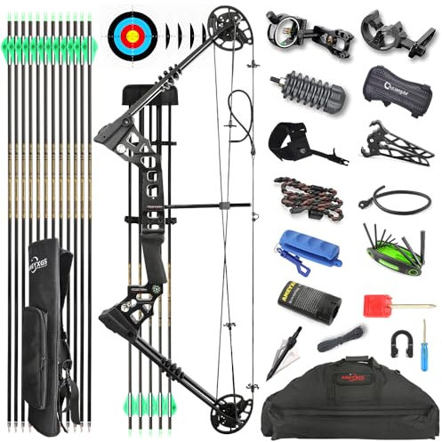 HNZMDY Compound Bogen Set für Erwachsene Anfänger 20-70lbs Bogen und Pfeil Set Rechts/Links Hand Jagdbogen mit Bogenschießen Zubehör Sportbogen für Teens (Schwarz/Rechte Hand)