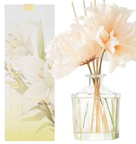 Cocorrína Fiore Diffusore Profumo Ambiente con 8 bastoncini di fragranza 250ml- Muschio di Pera, naturale, di lunga durata, per la camera da letto, l'ufficio, il bagno (Collezione Master)