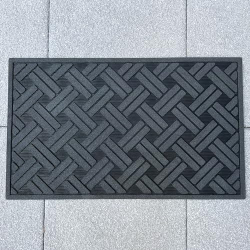 Ultralux Heavy-Duty Rubber Door Mat, Durable Non-Slip Indoor & Outdoor Doormat, Dirt Trapper Entrance Mat with Black & Silver Pattern, 75 x 45cm