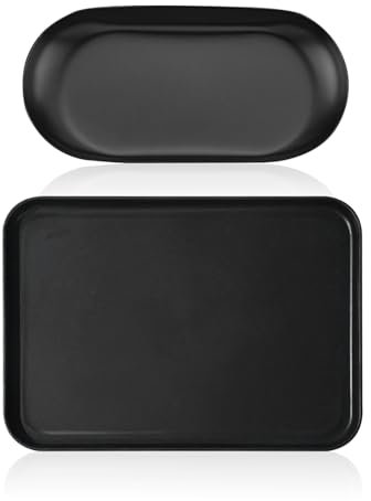 Lot de 2 Plateaux Noirs Rectangulaires - Étagères de Rangement Avec Ornements Ovales - Décoration de Bijoux et Rangement pour Plan de Travail