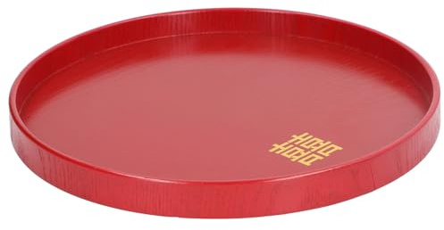 Serveringsbricka Träfat Röda Tallrikar Serveringsfat Snack Fruktfat (Omgång M)