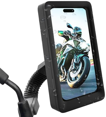 Sovica Soporte movil Moto retrovisor Impermeable Funda Compatible con Smartphones de hasta 7.5 con Ventana Trasera fijacion irrompible y Segura al Espejo retrovisor