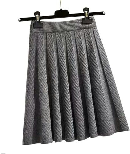 LIPENGS Donna Solido Fried Dough Twists Maglia A Vita Alta Filo di Lana A-Line Gonna Grigio Taglia Unica per Tutti (40kg-70kg)