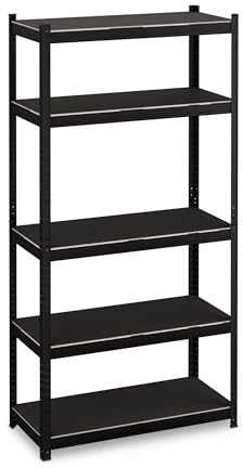 Relaxdays Estantería Metálica Cargas Pesadas, 180x90x40cm, 5 Baldas, hasta 875kg, Sótano, Garaje, Oficina, Acero, Negro
