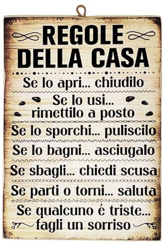 KUSTOM ART Quadro da Parete Serie Citazioni &Aforismi Le Regole della Casa Stampa su Legno 25x18 cm.