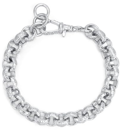 Silver Diamond-Cut Patterned Belcher Bracelet, 8-Inch Long 12mm Thick, PVD Silver Plated – Bling King London