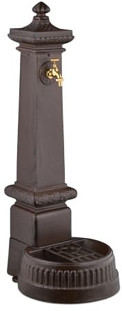 Relaxdays Fontaine extérieure pour Le Jardin ou la terrasse, Robinet, bac, HLP : 100 x 44,5 x 38 cm, Marron