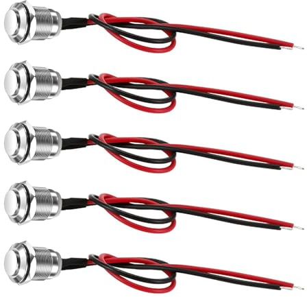 5 Pezzi Pulsante Impermeabile Momentaneo 12mm Precablato, Pulsanti Campanello Acciaio Inossidabile, Pulsante Rotondo per Pannello, Interruttore per Auto Barca DIY 2A/12V/24V/125V/250V (Testa Alta)