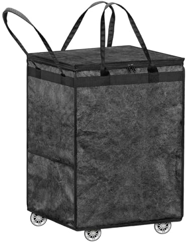 Boczif Large Laundry Basket Hamper Bag, Reusable Grocery Bag Collapsible Cart with Wheels and Handle, Rolling Tote Shopping Bags Storage Organizer for Clothes & Groceries, Trip, Sports, Picnic (Black)