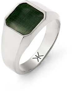Kuzzoi Anello con sigillo da uomo, rettangolare, con smalto verde, in argento sterling 925, anello in argento massiccio (10 mm), per uomini di misura 54-66, 0605212925, 58, Smalto