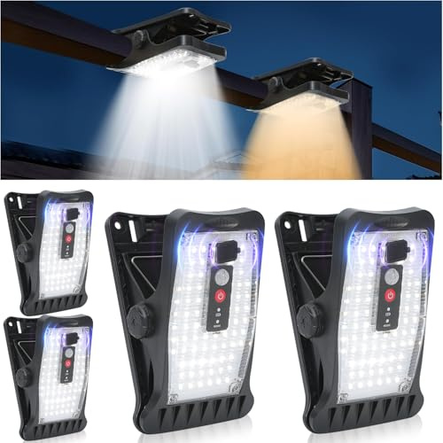 VOPHICHO Solcellslampor för utomhusbruk, 4 st solcellslampor med klämma med rörelsesensor, 70 LED, 3 färgtemperaturer, USB och fjärrkontroll, vattentät solcell för staket