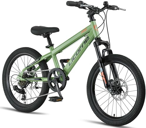 Licorne Bike Bicicleta de montaña Thunder Premium de 20, 24, 26, 27,5 y 29 pulgadas, para niñas, niños, hombres y mujeres, freno de disco (verde oliva, 50 cm)