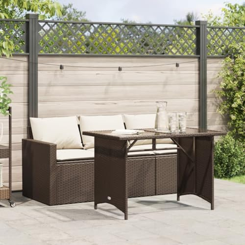 Frdhee Juego de muebles de balcón para jardín, 2 piezas, juego de comedor de jardín con cojines de ratán marrón, muebles de jardín para balcón, salón y terraza, uso versátil